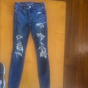 American Eagle Outfitters Women's Ripped Blue Skinny Jeans next level stretch